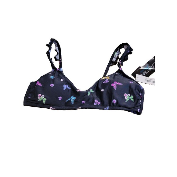 NWT California Waves Ruffle Bralette Bikini Top Juniors' M Black Print Back Hook - Picture 3 of 7
